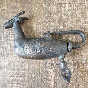 Vintage Fine Brass Deer Shape Screw System Padlock Lock with Key